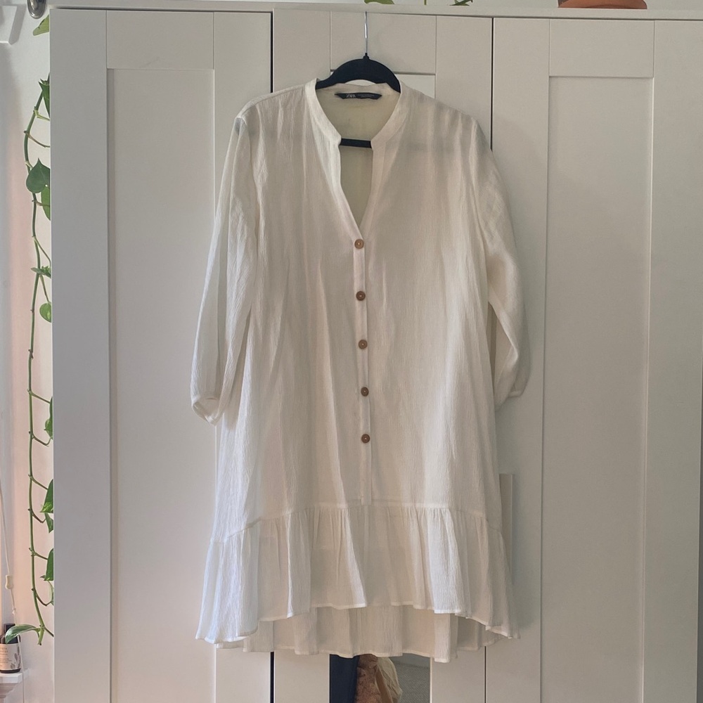 Zara White Button-Down Dress